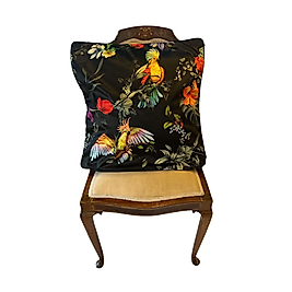 Papağanlı Siyah Kırlent Yastık Kılıfı