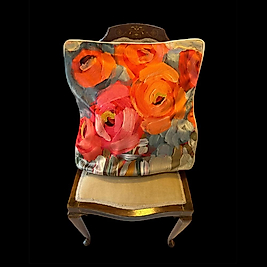 Turuncu ve Pembe Çiçekli Kırlent Yastık Kılıfı