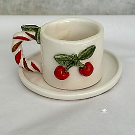 Kiraz Desenli Seramik Kupa